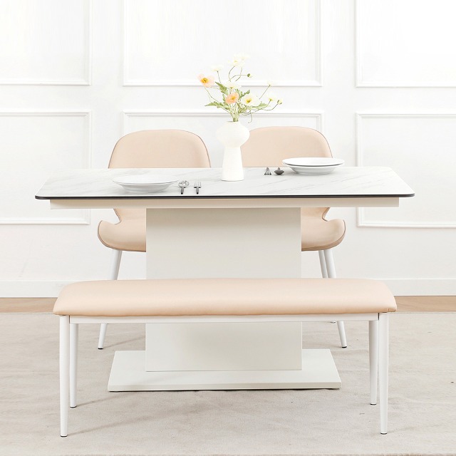 바네스데코 플로니 양면 이태리 포세린 세라믹 투톤벤치+의자 4인용 6인용 식탁 세트